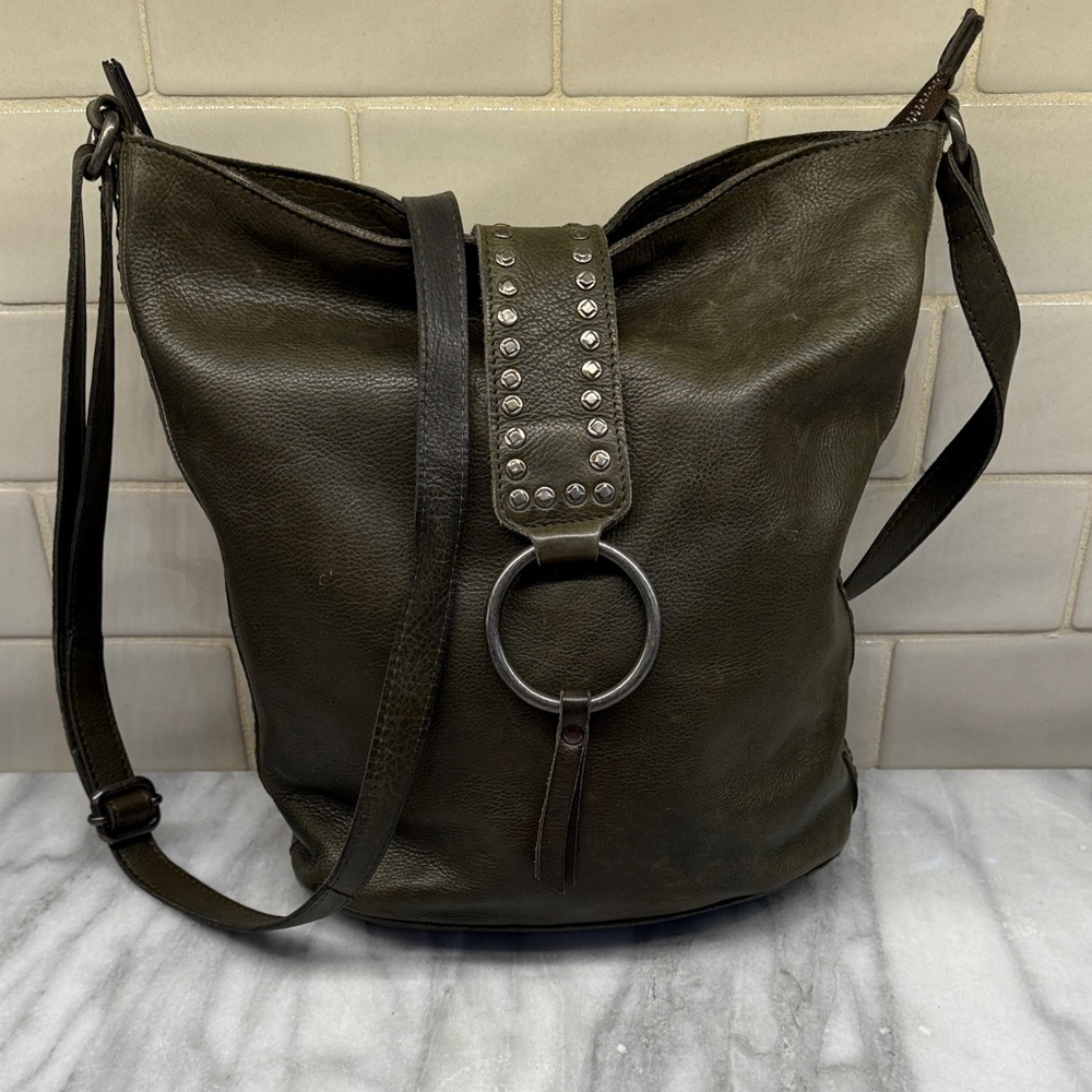 Latico Dark Green Studded Leather Shoulder Bag